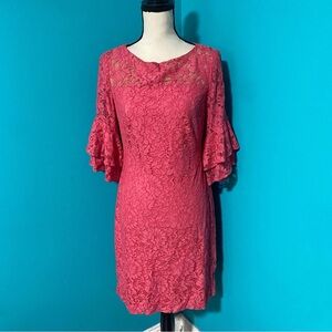 Lauren Ralph Lauren 4 Bright Pink Lace Bell Sleeve Dress